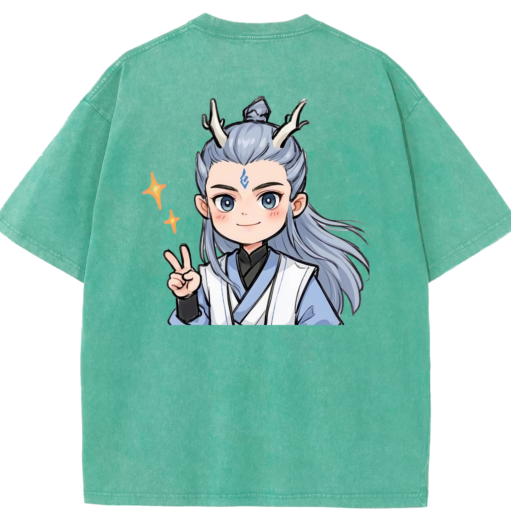 （画像用） Ne Zha 2 ナタ 魔童の大暴れ 綿100% ヴィンテージ風 半袖Tシャツ（背面プリント）